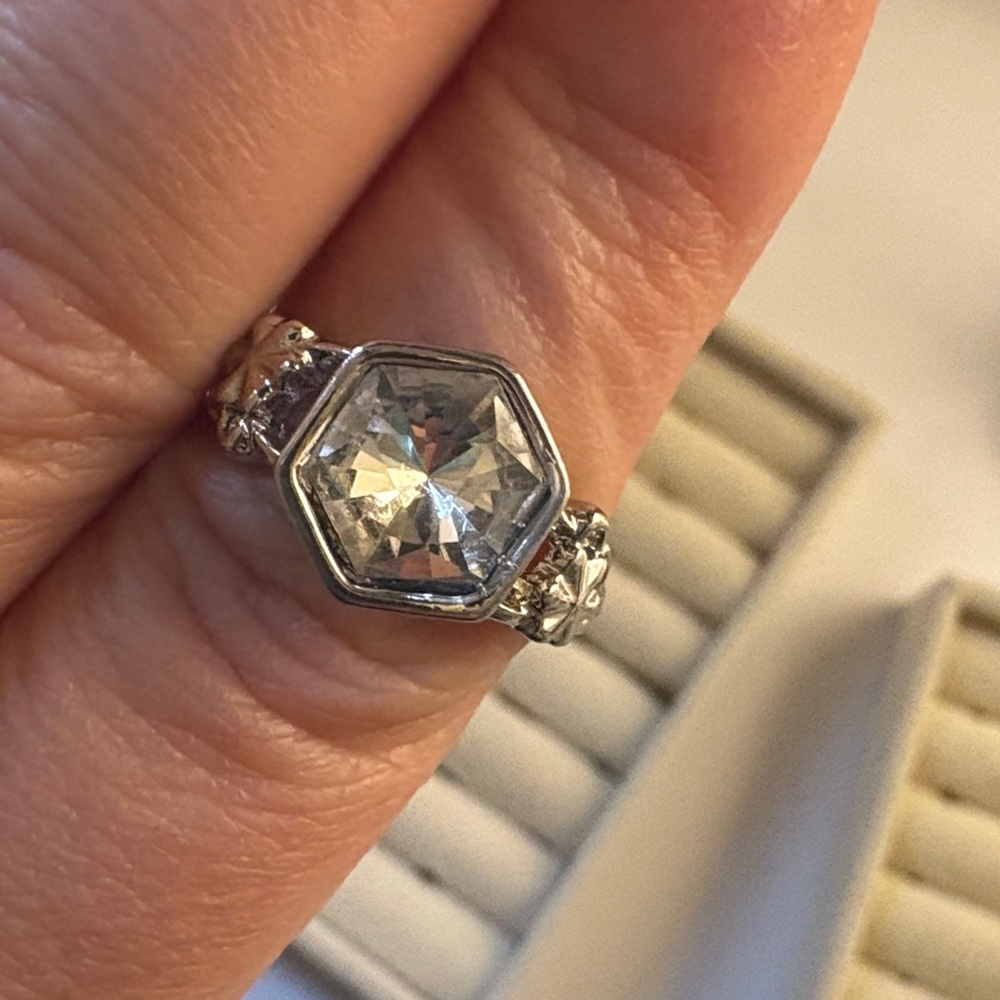 Silvertone Clear Hexagon Ring